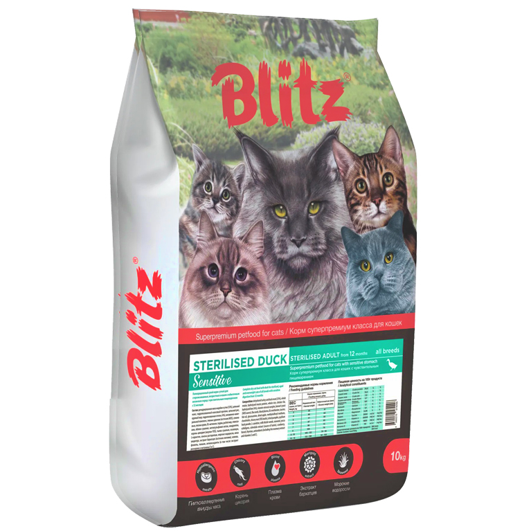 Blitz Sensitive Duck Adult Sterilised Cats Сухой корм для стерилизованных кошек Утка